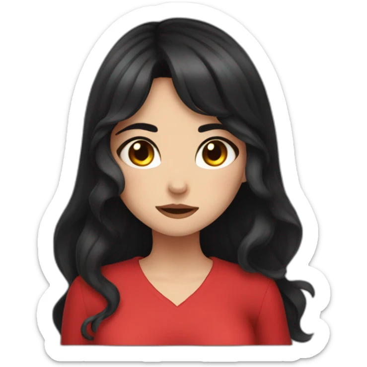 Catgirl with black hair wearing a red dress crying sticker