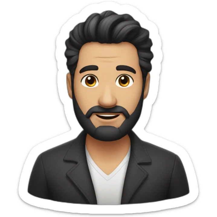 Hombre moreno de 45 años, peinado de lado, cabello negro, gordito sticker