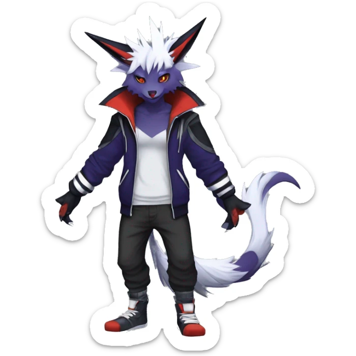 Cool Anthro Dark Absol-Noivern-Quilava-Litten-Pokémon with edgy stripes hoodie spiked collar punk Full Body sticker
