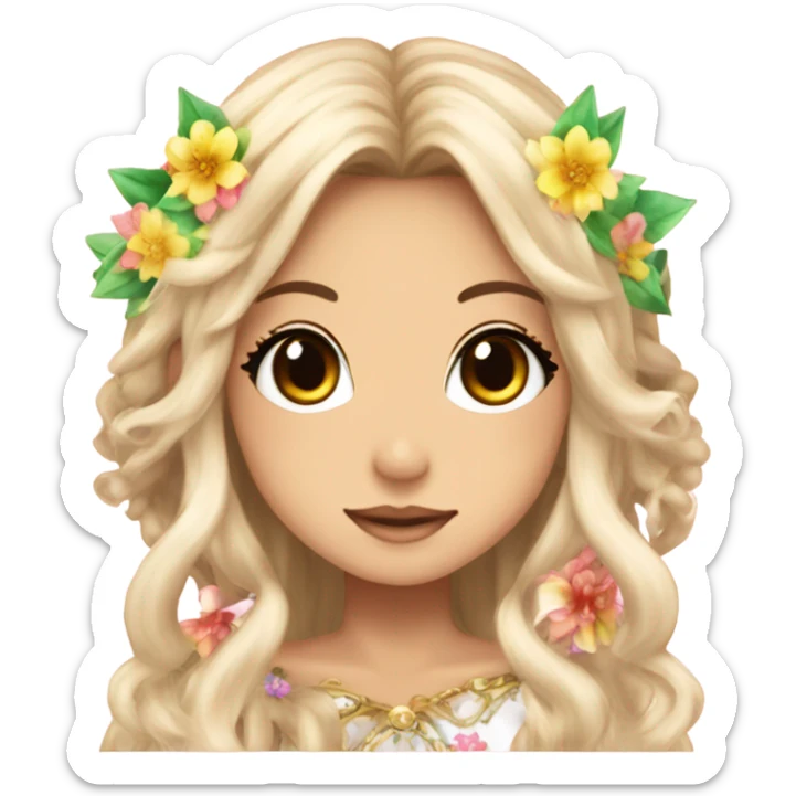 hime gyaru girl, elf princess, flowers in hair sticker