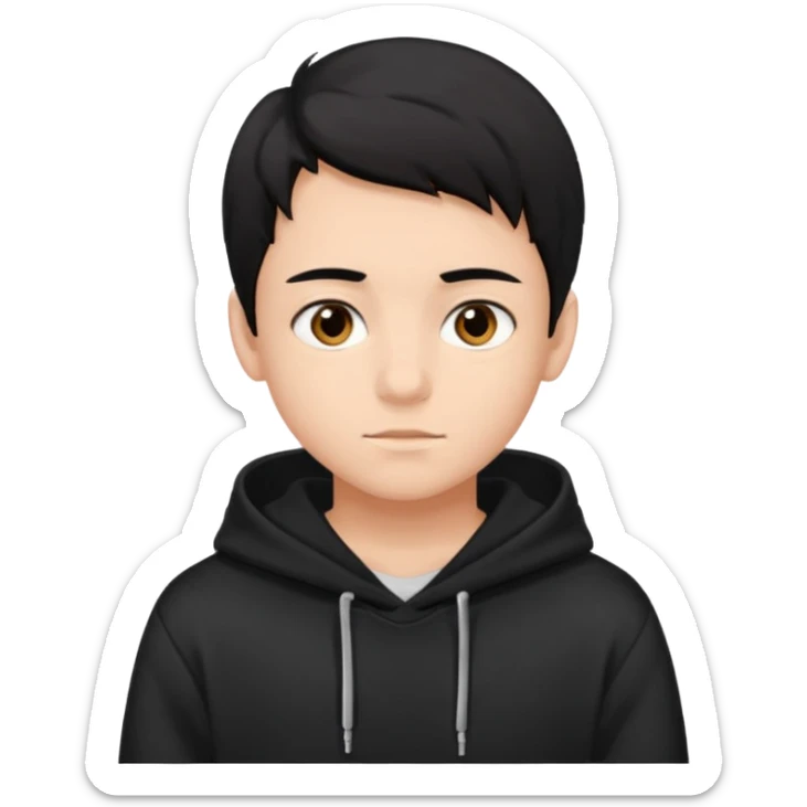 Chłopak brązowe oczy czarne włosy bluza czarna i taki bardziej żeby wyglądał na 15 latka sticker