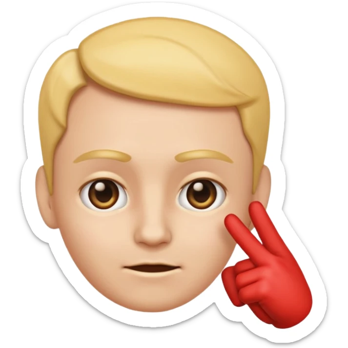 emoji of a hand pointing at the forehead area on a human face, simple cartoon style sticker