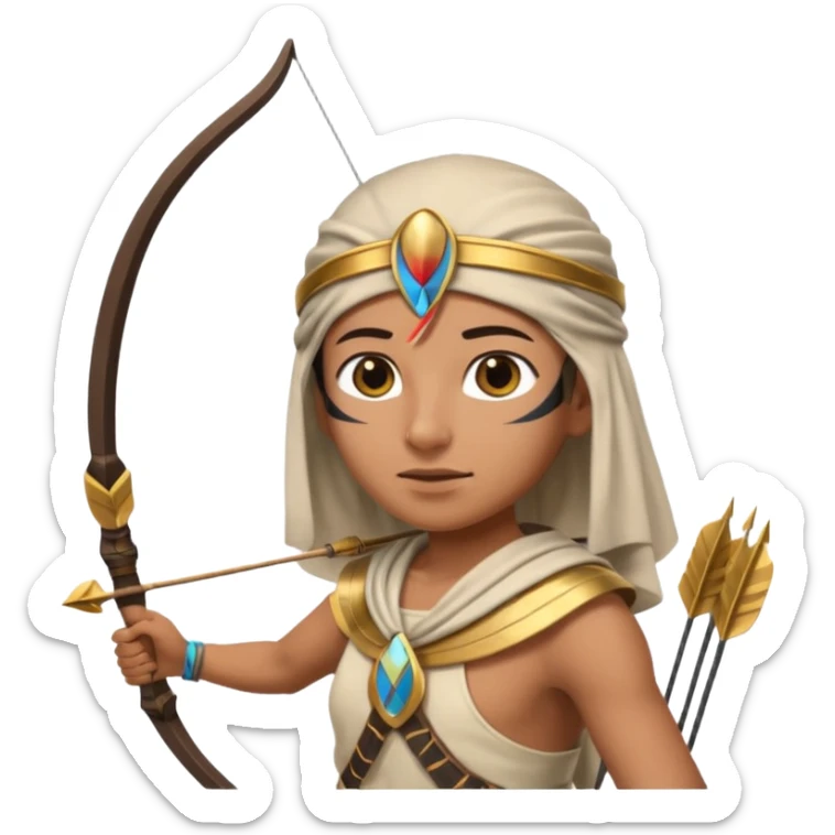 Emoji portrait of an Egyptian archer. Headcloth, bow and arrow, focused expression. sticker