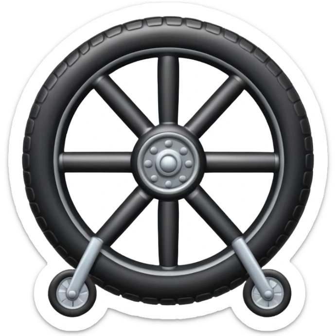 he aircraft's landing gear is one inflated, plump wheel with a strut, black in color, cartoon-style sticker