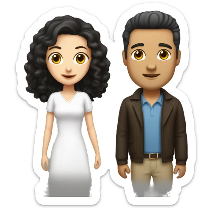 White Husband (young, short black straight hair) and white wife (young, Curly dark brown long hair, short) sticker