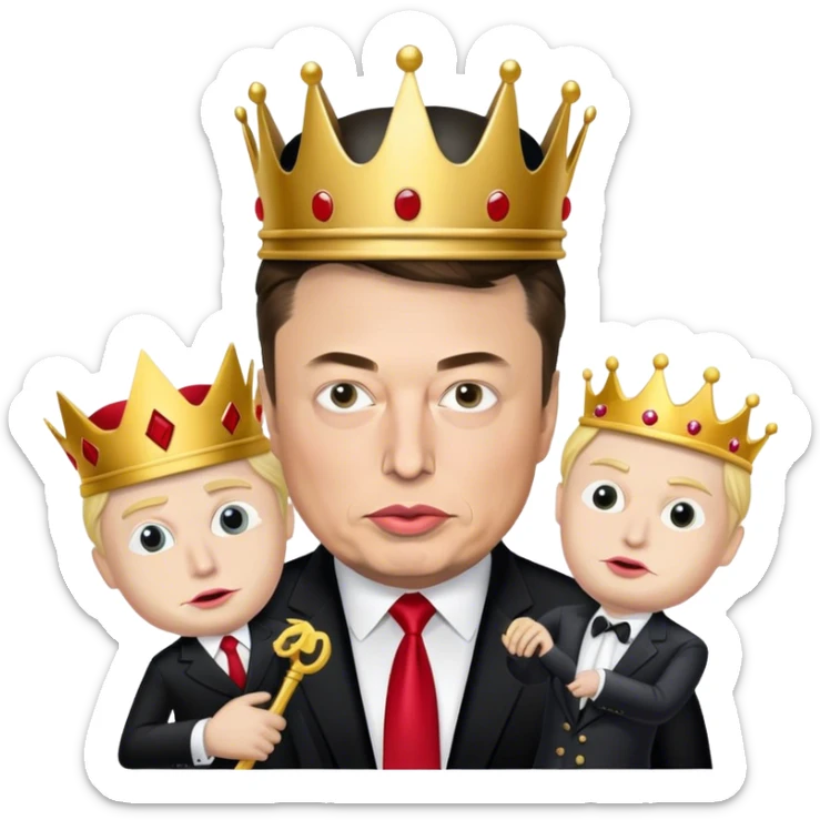 Elon musk as king and puppetmaster of Donald Trump bank robbers sticker