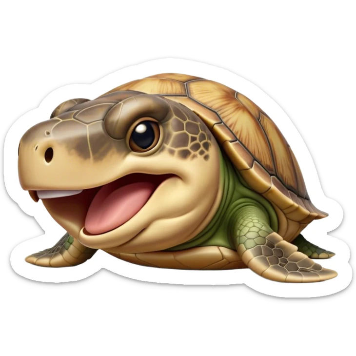 Cinematic Realistic Cute Yawning Sea Turtle Portrait Emoji, Head tilted slightly with a dramatic, wide-open yawn, showcasing a soft, textured shell and a tender, aged face with half-closed, drowsy eyes, rendered with natural shadows and delicate detail; high shine, relaxed yet expressive, styled with a dash of oceanic charm, soft glowing outline, capturing the essence of a sleepy yet affectionate sea turtle that appears ready to stretch out and drift into a peaceful nap! sticker