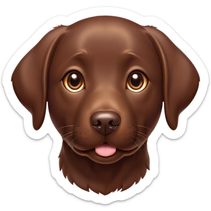 Cinematic Cute Chocolate Labrador Portrait Emoji, Head tilted playfully and inquisitively, featuring a sleek chocolate Fur with a lustrous sheen, round, sparkling brown eyes filled with curiosity, Simplified yet irresistibly adorable features, highly detailed, glowing with a warm, friendly glow, high shine, affectionate and spirited, stylized with a touch of whimsy, bright and endearing, soft glowing outline, capturing the essence of a mischievous yet loving companion, so playful it feels like it could dash out of the screen and into your arms! sticker