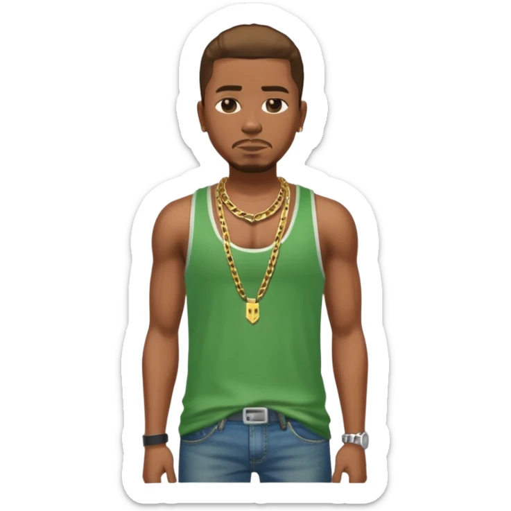 CJ from GTA San Andreas with his green tank top, jeans and chain necklace sticker