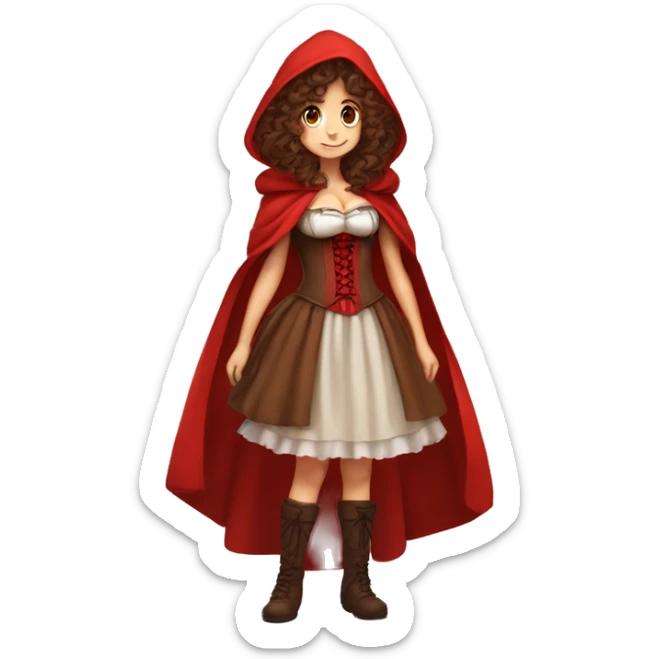 Little Red Riding Hood long curly hair brown corset and dress full body pose non-chibi sticker