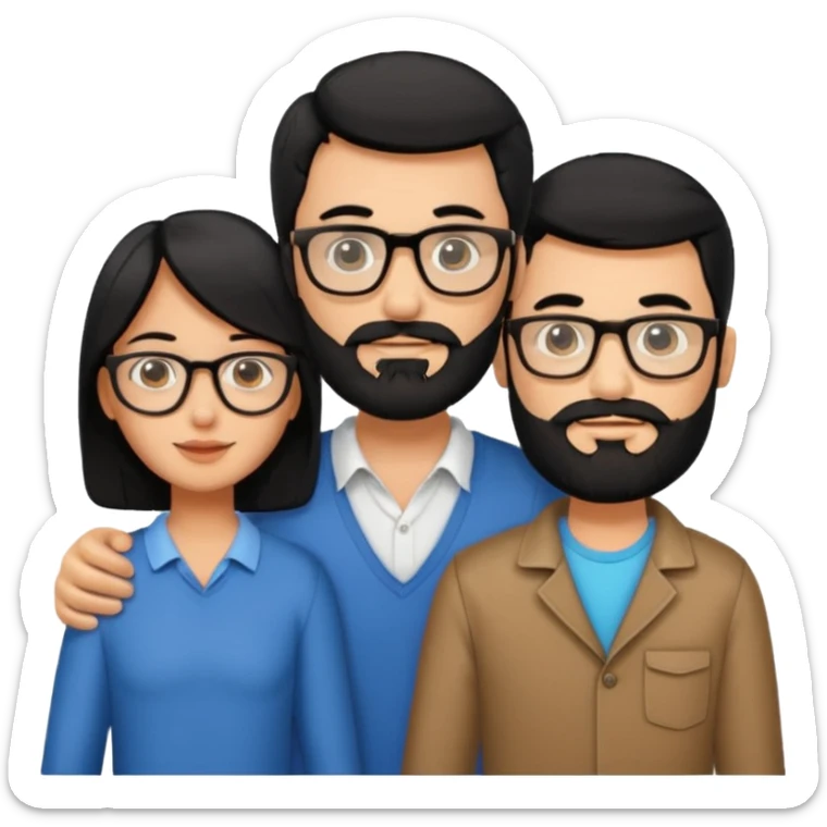 A family of a man, a woman and a boy, tanned, having black hair, the man wears glasses and has a beard.  sticker