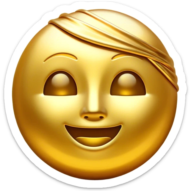 Cinematic Realistic Gold Emoji, Radiant and brilliant, with smooth, polished golden bars reflecting the light in stunning highlights. The soft, warm glow of the metal exudes luxury and elegance, catching every glimmer in the surrounding environment. Soft glowing outline, capturing the essence of wealth and timeless beauty in gleaming gold! sticker
