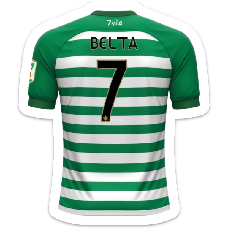 back view of a Real Betis football jersey, only the back, number 7 clearly visible, green and white stripes, simple and clean sticker