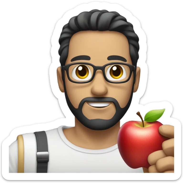 A white man with black hair holding a giftcard of apple and an iphone sticker