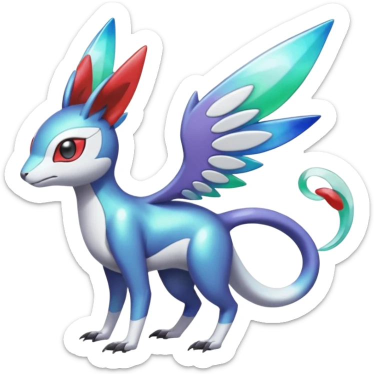 Shiny Colorful Vernid-Trico-Meloetta-Latias-Koraidon-Peppercat-Protogen-Pokémon-Digimon-Fakémon-fusion-hybrid-creature sticker