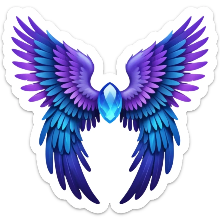 dark crystal angel wings, black with the ends of the feathers fading into purple and blue, emoji style sticker