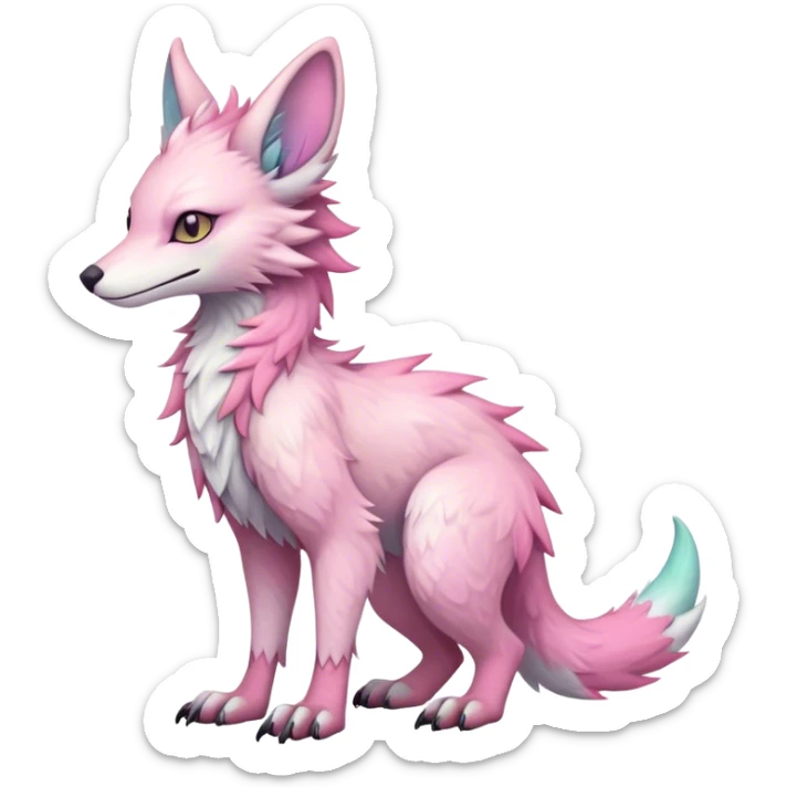 Feral Rare Fantasy cute adorable edgy pastel pink iridescent Vernid-Sergal-species by LiLaiRa, markings, tufted ears, full body sticker