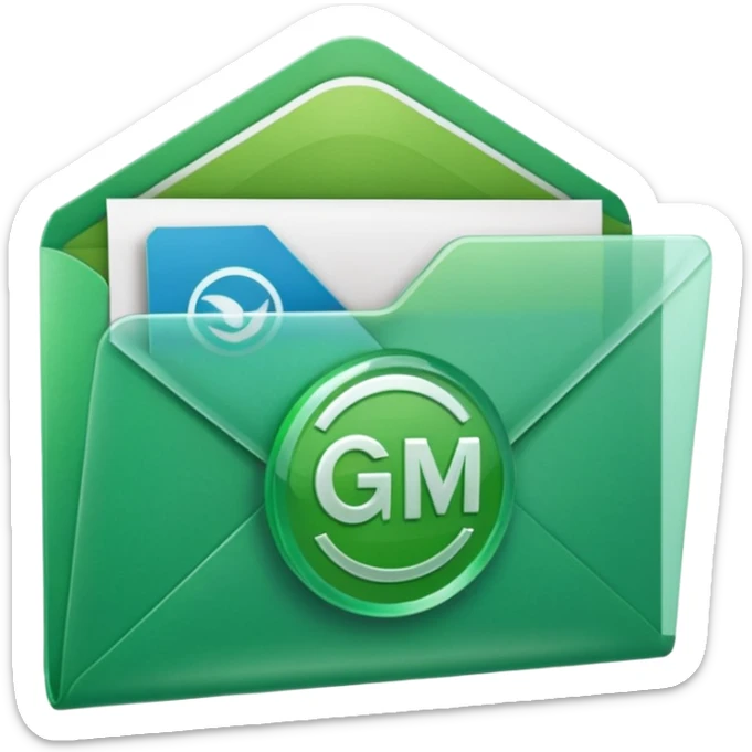 A simple emoji-style icon of a transparent green plastic gym logo, folder envelope, slightly open, with clean edges, soft shine, and subtle shading, conveying fitness organization and active lifestyle. sticker