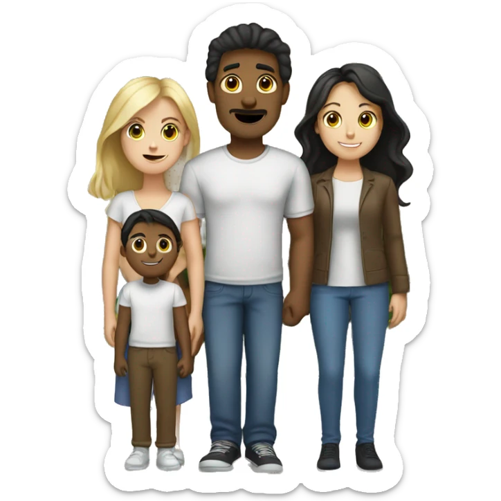 Family of 4: Blonde Women, Black Hair Man, Brown Hair Daughter and brown Hair son  sticker