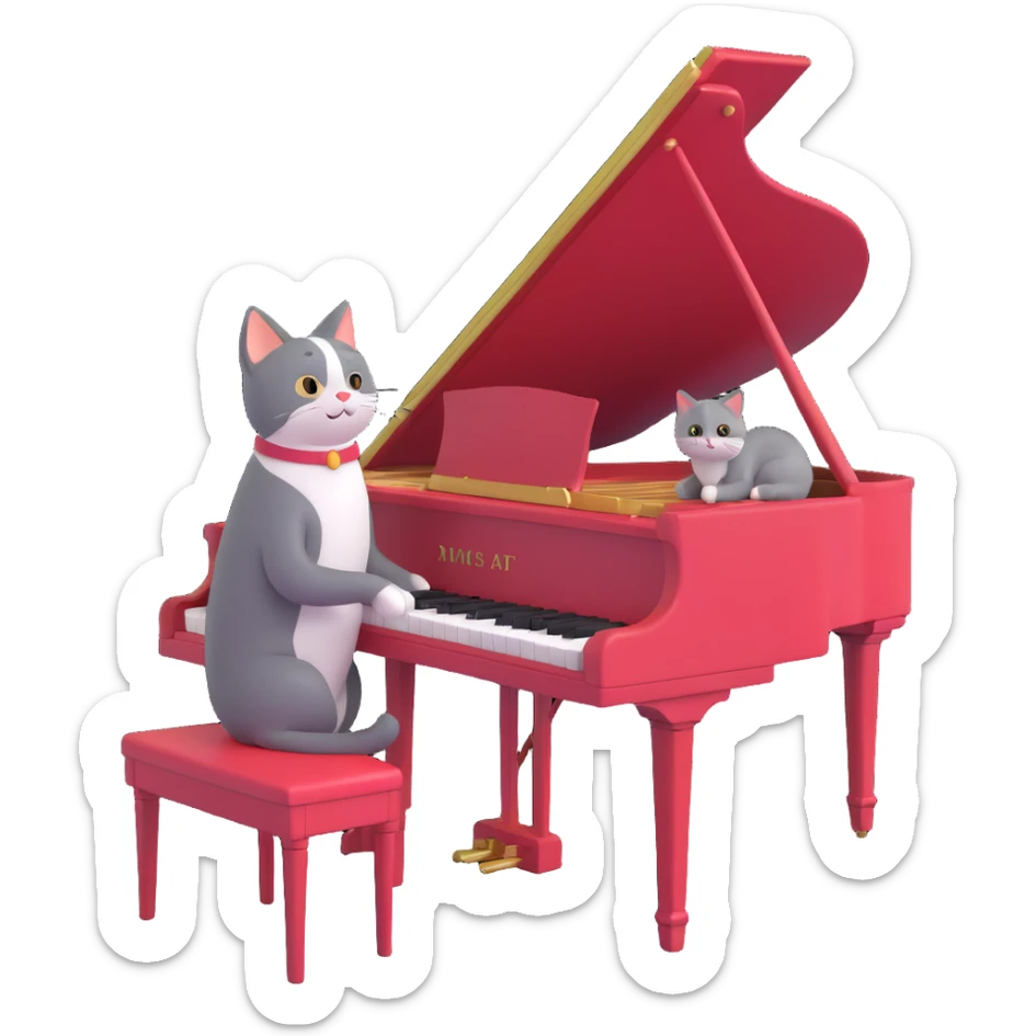 woman playing piano while her cat sits on top of the piano sticker