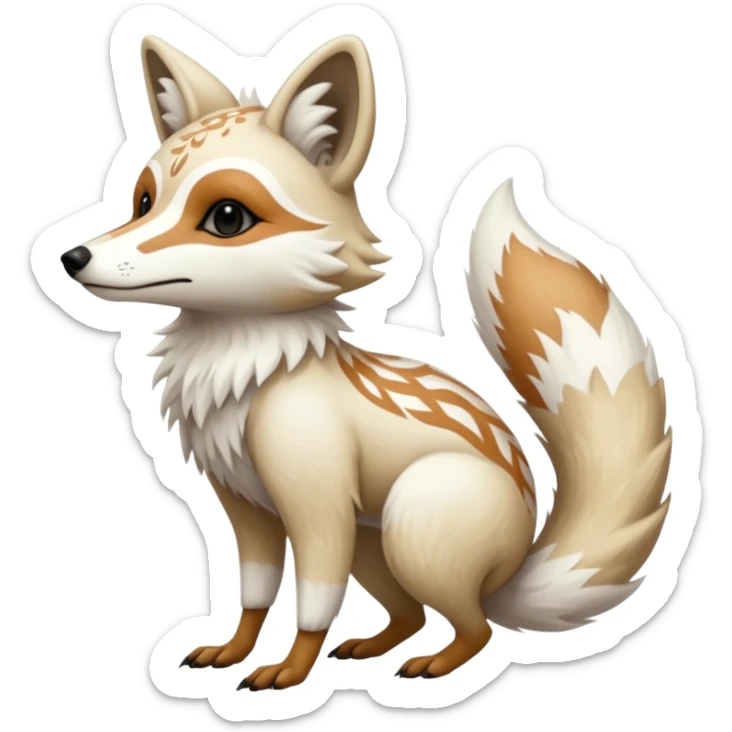 White albino fantasy-tanuki-jackal-Coyote-marsupial-fursona-hybrid animal creature full body with intricate markings  sticker