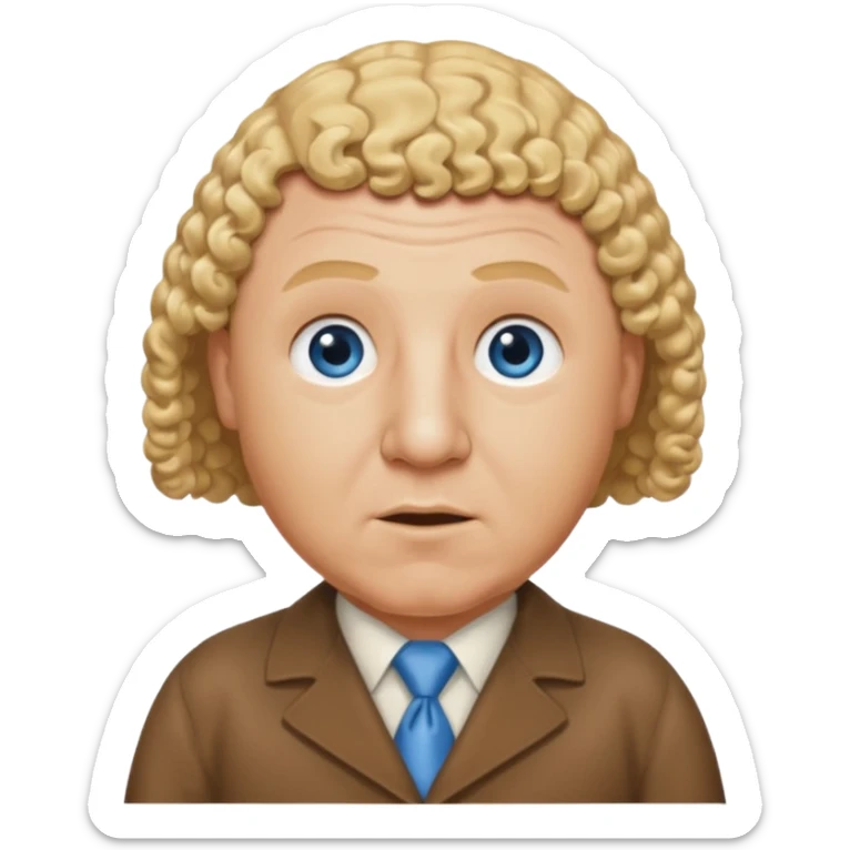 Curly Howard from the Three Stooges with blue eyes, blonde hair, brown outfit sticker