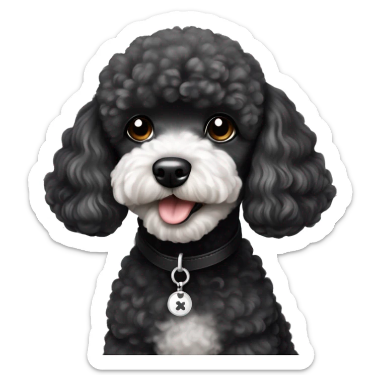 Black with a bit of white Maltese cross toy poodle dog sticker