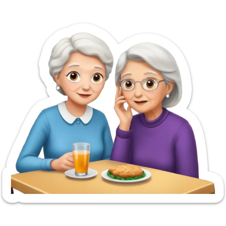 conversación dentro de un restaurant  dos personas y una de las persoans sea una abuela y el otro un adulto de 27 años mujer abuela y hombre joven sticker