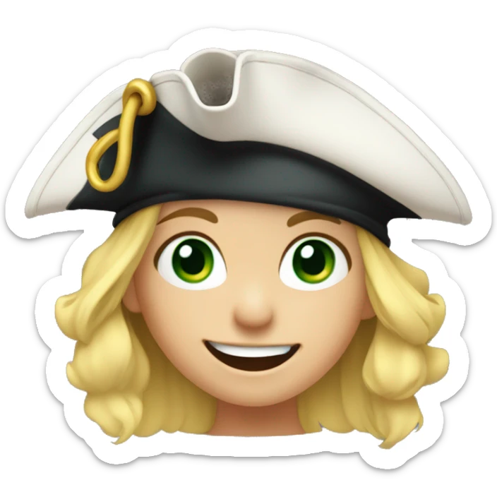 Female kid pirate, green eyed, blonde hair, dressed with pirate clothes, pixar style, 4k, smiling, parrot with eye patch on shoulder,  sticker