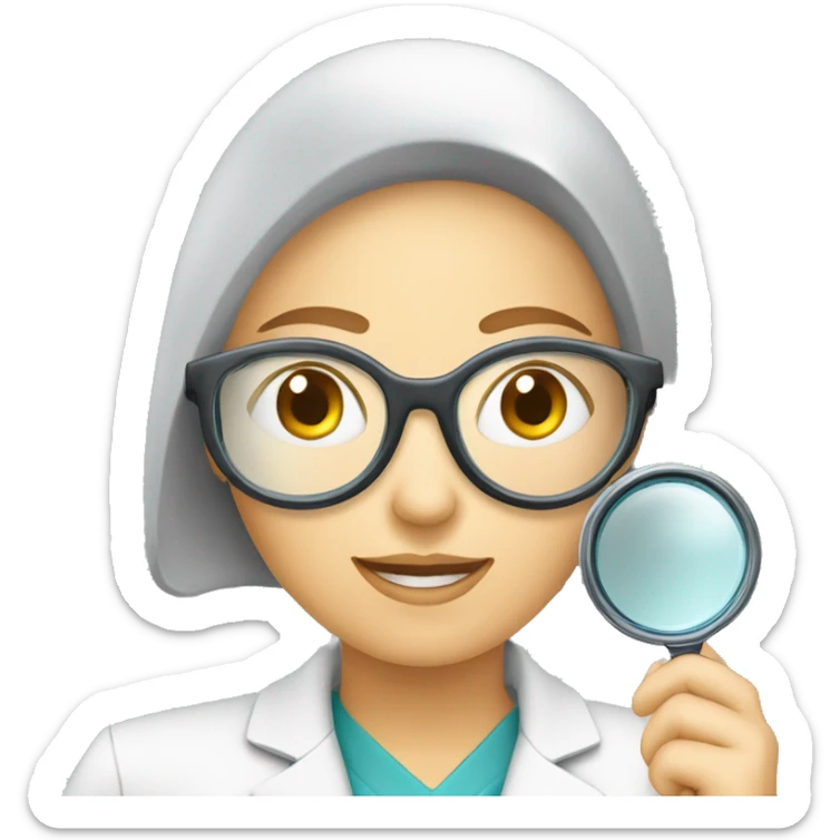 Dessine moi une image d'un docteur femme en train de regarder dans une loupe comme un détective sticker