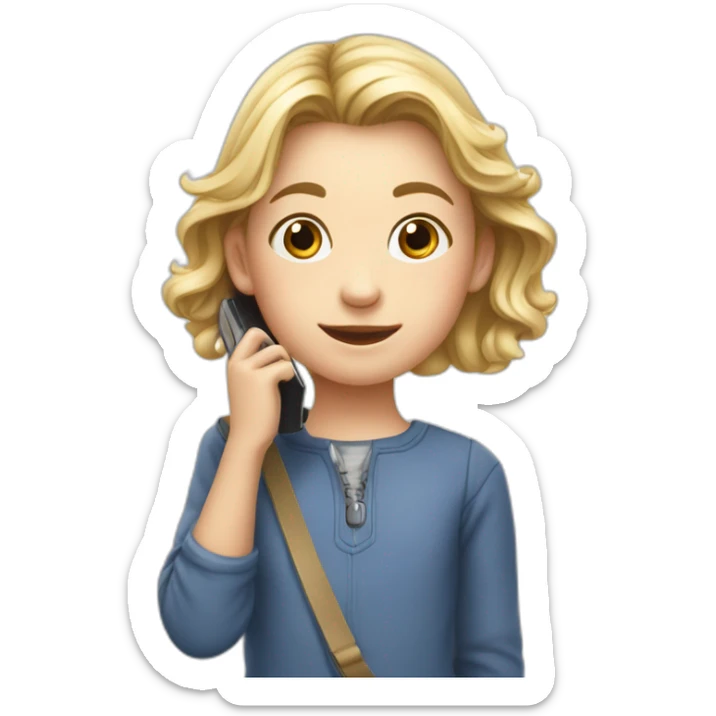 Une petite fille avec un téléphone blanc qui fais un câlin à un grand garcon sticker