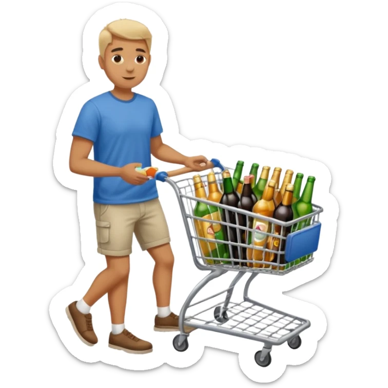 man with a shopping cart full of beers and wines full body sticker
