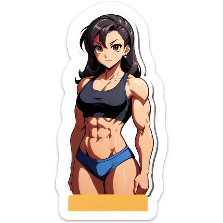 Anime woman bodybuilder with six pack and beautiful faces. Full body picture sticker