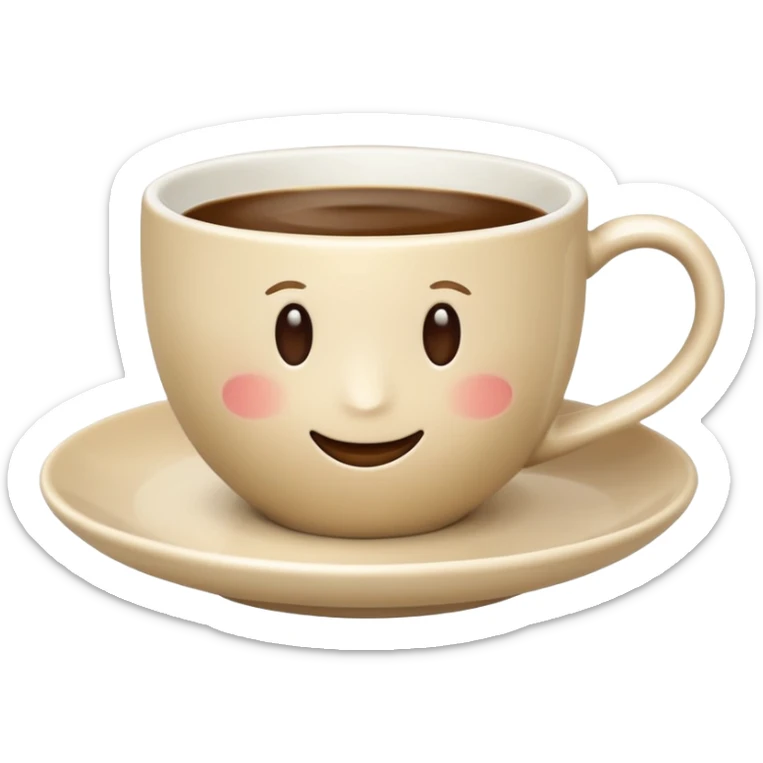 classic coffee cup and saucer emoji, light beige cup and saucer, Apple emoji style, no text sticker
