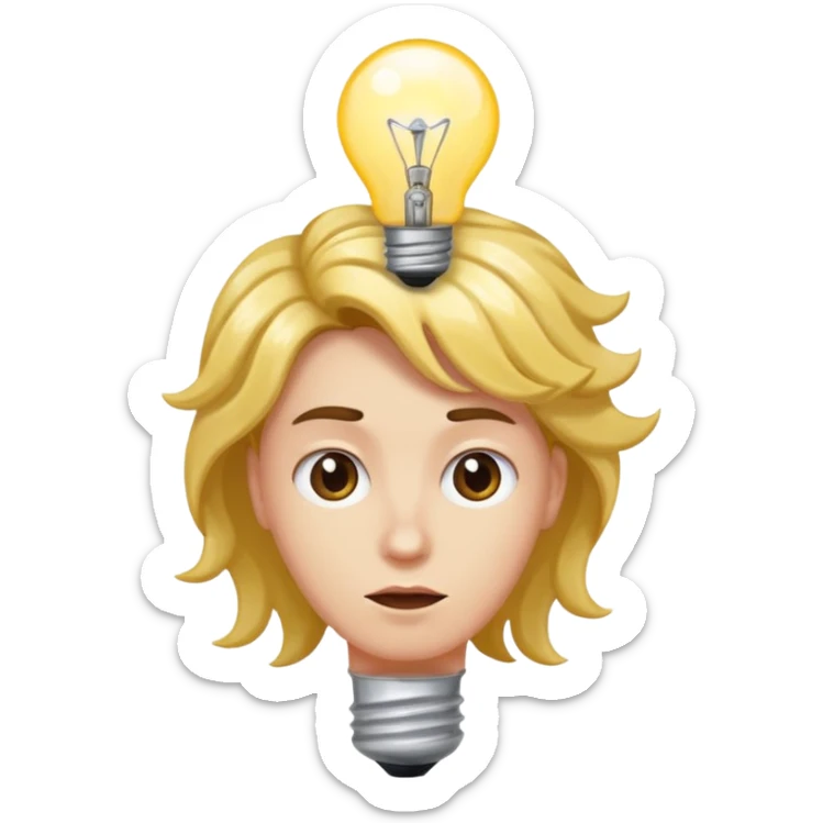crea Una carita con un remolino en la cabeza, una bombilla encendida sobre ella y una ceja levantada. sticker
