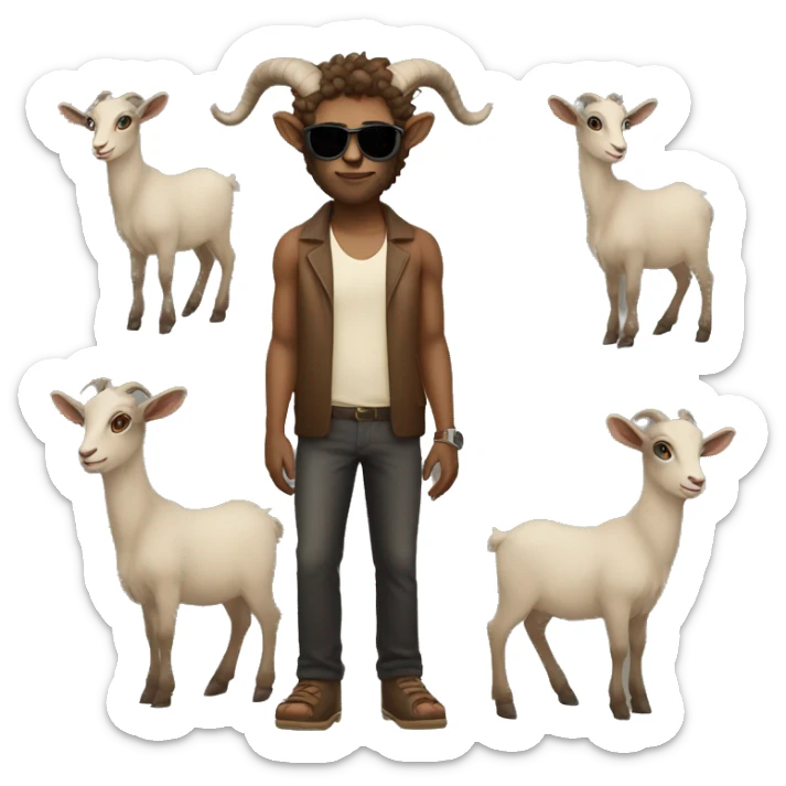 Faun with sunglasses. Full body emoji with goat horns and lighter skin shade sticker