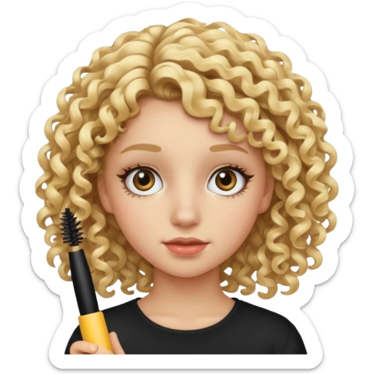 ciurly haired blonde teenage girl with mascara sticker