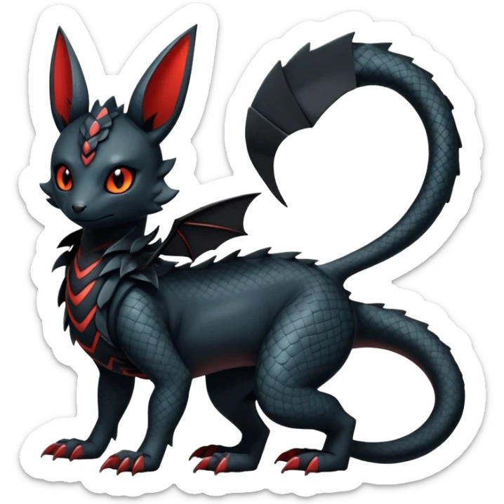 Sophisticated Modern Gothic Gloomy Futuristic Scaly Cyber-Salandit-Umbreon-Litten-Hybrid (Full body) sticker