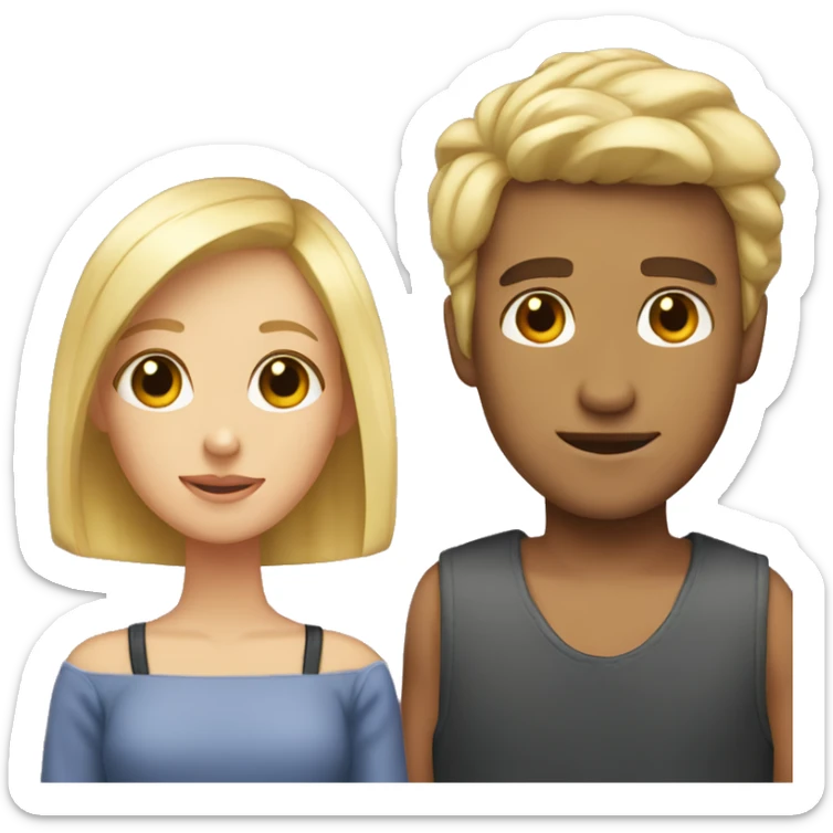A girl with blond hair and a guy with a very short haircut sticker