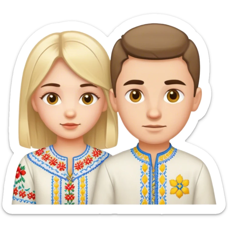 A Ukrainian girl in an embroidered shirt and a Ukrainian boy in an embroidered shirt sticker