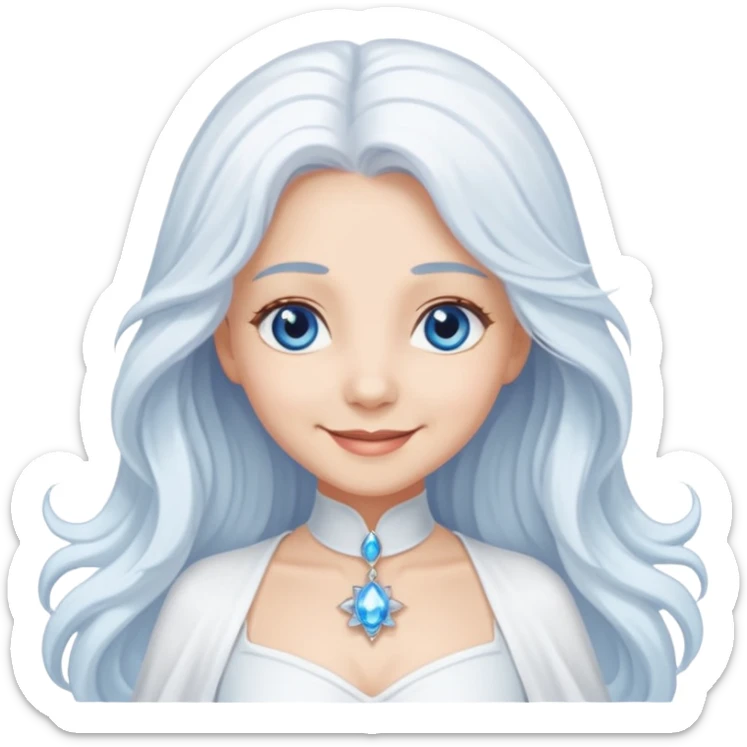 Good Witch of the North from The Wizard of Oz with light skin, blue eyes, long white hair, white outfit sticker