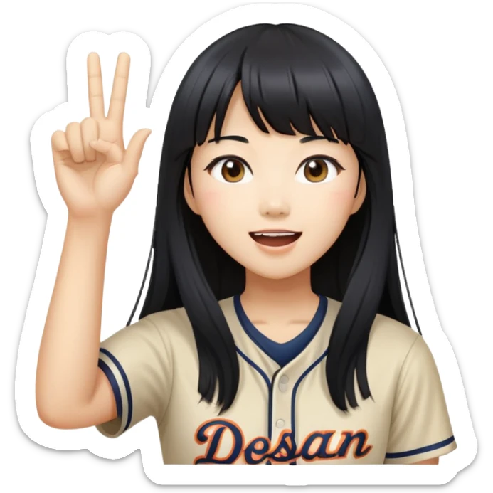 East Asian woman with long black straight hair and bangs cheering for Doosan Bears baseball team sticker