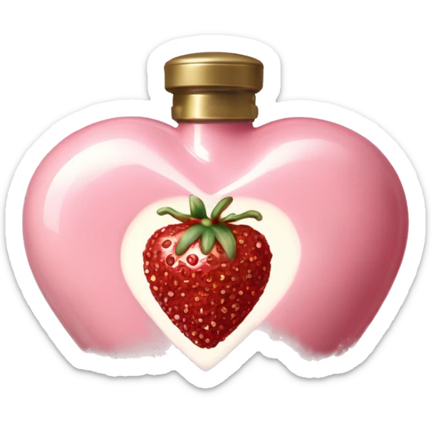 Antique heart-shaped parfumerie bottle with butter, made of red crystals, white cream and pink strawberry milk pour from the bottle sticker