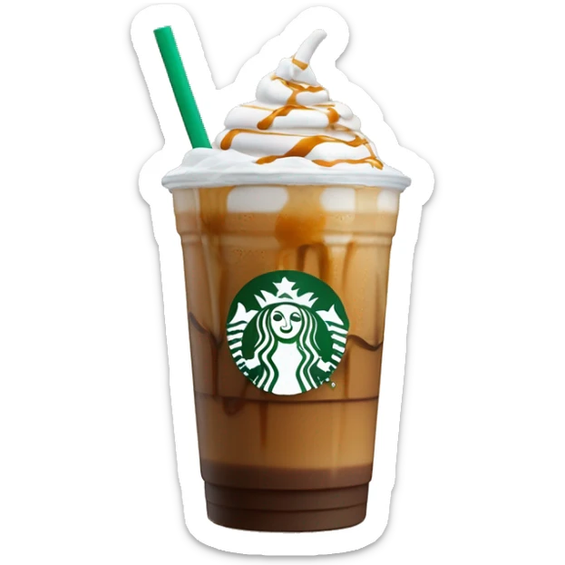 A Starbucks iced coffee with caramel drizzle on the walls and cold foam and deliciousness with a touch of condensation on the cup for added appeal  sticker