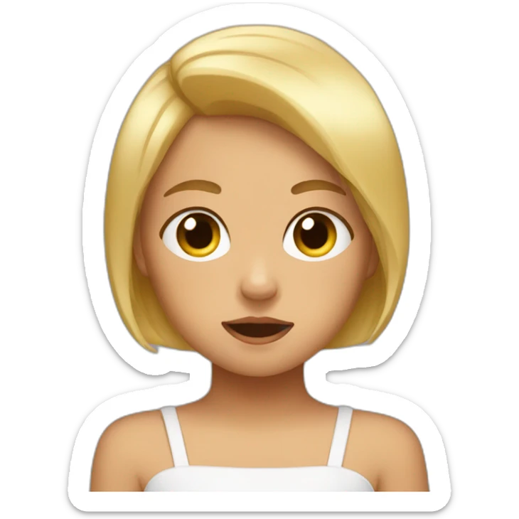 tanned blonde girl with bobbed hair miming a crying baby sticker