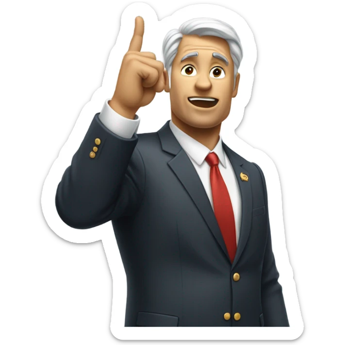 Muscular politician giving oration with right index finger in the air sticker