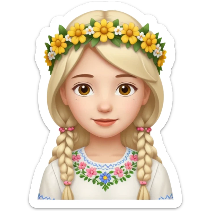 Ukrainian girl in a white embroidered shirt with a flower crown on her head sticker