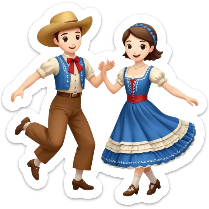 Cinematic Realistic scene of two square dancers in traditional American folk costumes, captured in joyful, coordinated motion with vibrant, rustic lighting that highlights their cultural heritage sticker