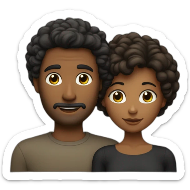 Couple avec l'homme aux cheveux bruns bouclés et aux yeux verts et la fille bronzée au cheveux noir et auf yeux noir sticker