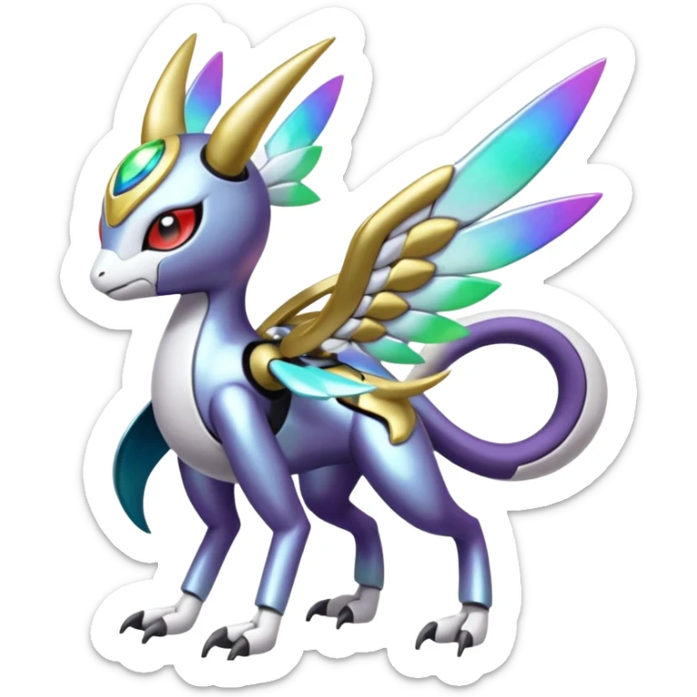 Colorful Shiny Meloetta-Latias-Rokusho-Metabee-Medabee-Medabot-Peppercat-Wargreymon-Protogen-Pokémon-Digimon-Fakémon-fusion-hybrid-creature sticker